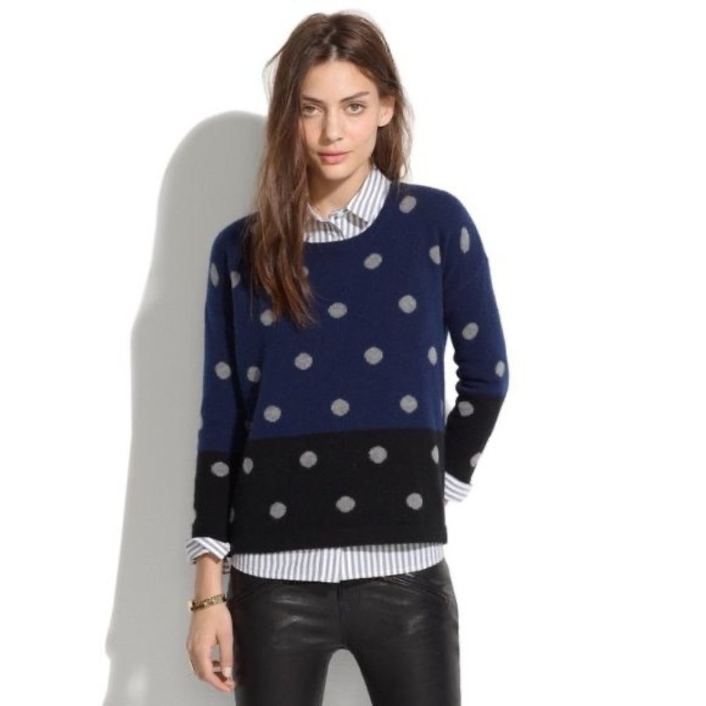 Madewell Merino Wool Polka Dot Color Block Sweater